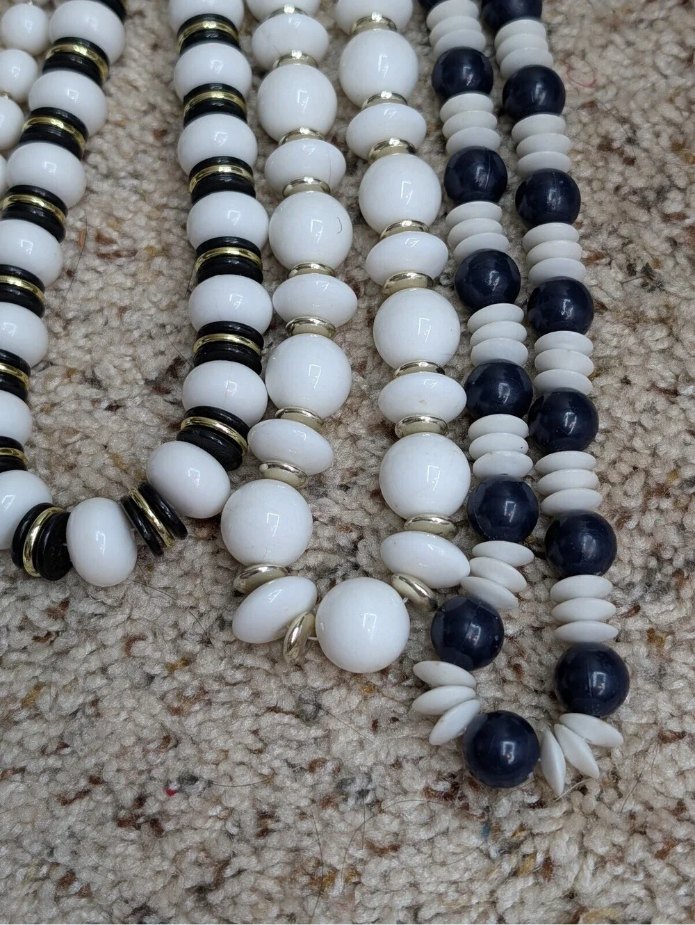Vintage White Plastic Bead Necklace Lot Set 8 Mid Century Monochrome Modernist